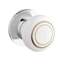 Image of Ceramic Door Knob - White Ceramic/Silver Band/Chrome Rose - Pair Designer Levers
