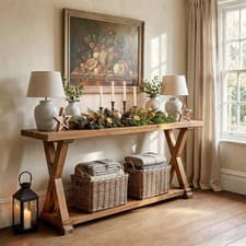 Image of Farmhouse Solid Wood Console Table, 63-Inch Narrow Entryway Table with Storage