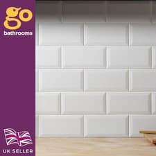 Image of Brick White Bevel Ceramic Gloss 10x20cm Subway Wall Metro Tile -1 box 1m² Box