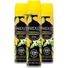 Image of 3x Yardley London FREESIA & BERGAMOT Body Spray 75ml