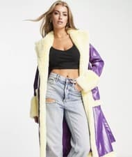 Image of Jayley Faux Fur Trim Trench Coat, Purple, Size M