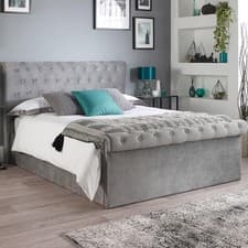 Image of Aspire Chesterfield Single Grey Ottoman Bed Upholstered Side Lift Storage