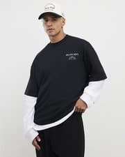 Image of River Island Mens T-Shirt Black Oversized Fit Palais Dept Crew T Shirt Tee Top