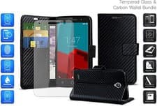 Image of For Vodafone Smart First 7 Carbon Fibre Wallet Card Slot Phone Case & Glass