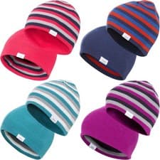 Image of Trespass Kids Reagan Outdoor Warm Winter Stripe Reversable Knitted Beanie Hat
