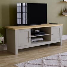Image of Grey 2 Door Modern TV Unit Cabinet Stand Living Room Entertainment