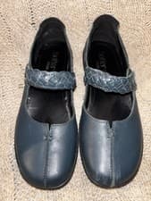 Image of Hotter Ortholite Shake Teal Blue Braided-Strap Leather Mary Jane Flats Size 6.5