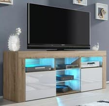 Image of TV Stand TV Unit Cabinet Sideboard Oak White Gloss Storage Display 145cm