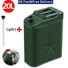 Image of 20L Green Metal Jerry Can Fuel Oil Diesel Petrol Storage Container + Spout