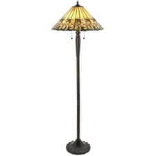 Image of 1.6m Tiffany Twin Floor Lamp Dark Bronze & Amber Stained Glass Shade i00017