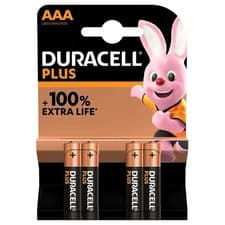 Image of Duracell Plus AAA 1.5V LR03 Alkaline Batteries - Pack of 4