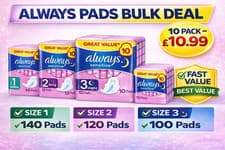 Image of Always Sanitary Pads Bulk Pack 10 Packs Size 1 2 3 Sensitive Night Pads Fast UK