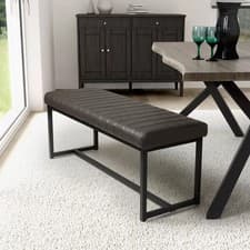 Image of Archer Grey Faux Leather Dining Bench Metal Frame Furniture Kitchen Seat Grey