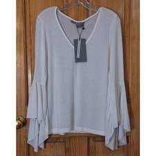 Image of NWT Vero Moda Shirt Women Medium Bell Sleeve Knit Minimalist Neutral BohoChic