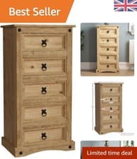 Image of Elegant Corona 5 Drawer Chest: Solid Pine with Waxed Finish for Storage Style