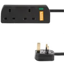 Image of 2M Extension Lead Socket 2 Gang 2 Metre Mains Cable BLACK 13A 2G Surge Protected