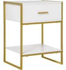 Image of Modern Bedside Table Side Table Nightstand w/ Drawer Shelf White Gold