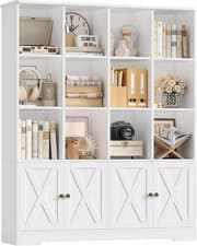 Image of Bookcase Storage Oak Shelves Display Cabinet 12 Cubes Doors Living Room Unit