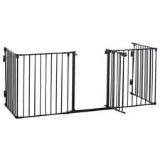 Image of PawHut Pet Safety Gate 5 Panels Playpen Metal Fence w/ Walk Through Door - Black