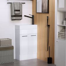 Image of Bathroom Vanity Unit Wash Basin Base Cabinet Two Doors With Ceramic Sink White