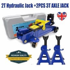 Image of HYDRAULIC TROLLEY JACK CAR VAN 2TON TONNE FLOOR HEAVY DUTY WITH 3TON AXLE STANDS