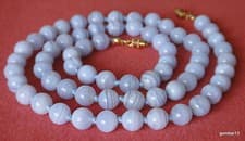 Image of Natural Blue Lace Agate Necklace 8mm Beads Grade A 8 mm BlueLace Various Lengths