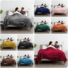 Image of 480 GSM Luxury Heavy Sherpa Blanket Warm Faux Fur Mink Sofa Bed Fleece Throw UK