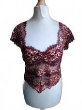 Image of Free People wine red floral mesh top - medium - NWT - RRP $68