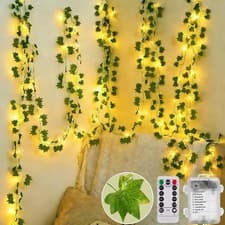 Image of Ivy Fairy Lights, 10M 100 LED Ivy Garland Battery Operated & Remote Control, 8