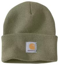 Image of Carhartt Knit Beanie Hat Olive Green Cuffed Logo Patch One Size New