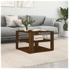 Image of Coffee Table Brown Oak 58x58x40cm Engineered Wood Minimalist Shelf Modern 1Shelf