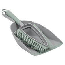 Image of JVL Dustpan & Brush Set Handheld Floor Sweeper Rubber Grip Grey Green