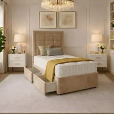 Image of NEW SINGLE DIVAN BED PLUSH MEMORY FOAM MATTRESS HEADBOARD KIDS & ADULTS