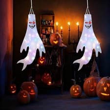 Image of Halloween Inflatable Ghost With LED Lights Coming Out From Window Outdoor Decor
