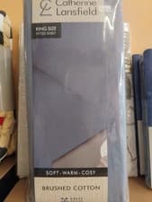 Image of Catherine Lansfield Blue 32cm Deep Fitted Sheet King Size New