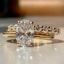 Image of Bridal Set 3.15 TCW Oval Cut Moissanite Engagement Wedding Ring 9ct Yellow Gold