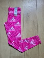 Image of Adidas Girls Aeroready Badge Of Sport Leggings Junior Youth Repeated Logo
