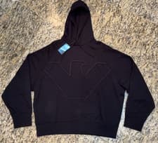 Image of EMPORIO ARMANI $325 Men's Embroidered Eagle Logo Hoodie Sweatshirt Black NEW