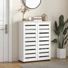 Image of Shoe Cabinet with 5-tier Shelving Slatted Doors for 15 Pairs of Shoes