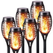 Image of 6 Pack Solar Flickering Dancing Flame Lights Waterproof Solar Torch Lights for