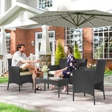 Image of 4 Seater Rattan Garden Furniture Set, Outdoor Sofa Set with Cushions