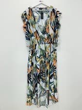 Image of City Chic Maxi Cassie Dress Women 2XL/AU 24 Green Leaf Print Faux Wrap NEW