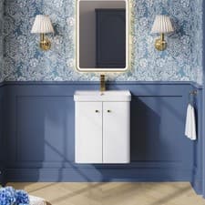 Image of Nuie Core 500mm Wall Hung 2-Door Basin Vanity Unit Gloss White Bathroom Sink