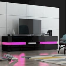 Image of Modern Large LED TV Unit Stand Cabinet High Gloss Doors & Matt Body White Black