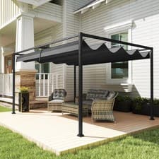 Image of 4 x 3m Metal Pergola Gazebo Patio Sun Shelter Sun Shade Retractable Canopy Grey