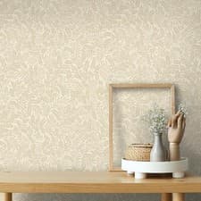 Image of Mini Leaves Wallpaper 13630 Beige Textured Botanical Foliage Leaf Trail Holden