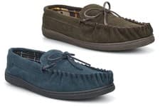 Image of Mens Moccasin Slippers Mens Leather Slippers Real Suede Slippers Carpet Slippers