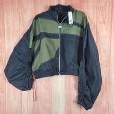 Image of Reebok x Cardi B Woven Satin Cropped Jacket Womens 2X Black Green Ruched Sleeve
