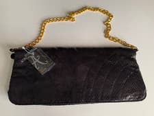 Image of New Handbag Accessorize black snakeskin print chain strap 11"x5" womens