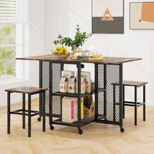 Image of 3-Piece Foldable Dining Table Set with Lockable Wheels for Small Place